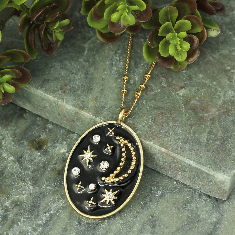 Dreamy Evening Moon Stars Gold Necklace